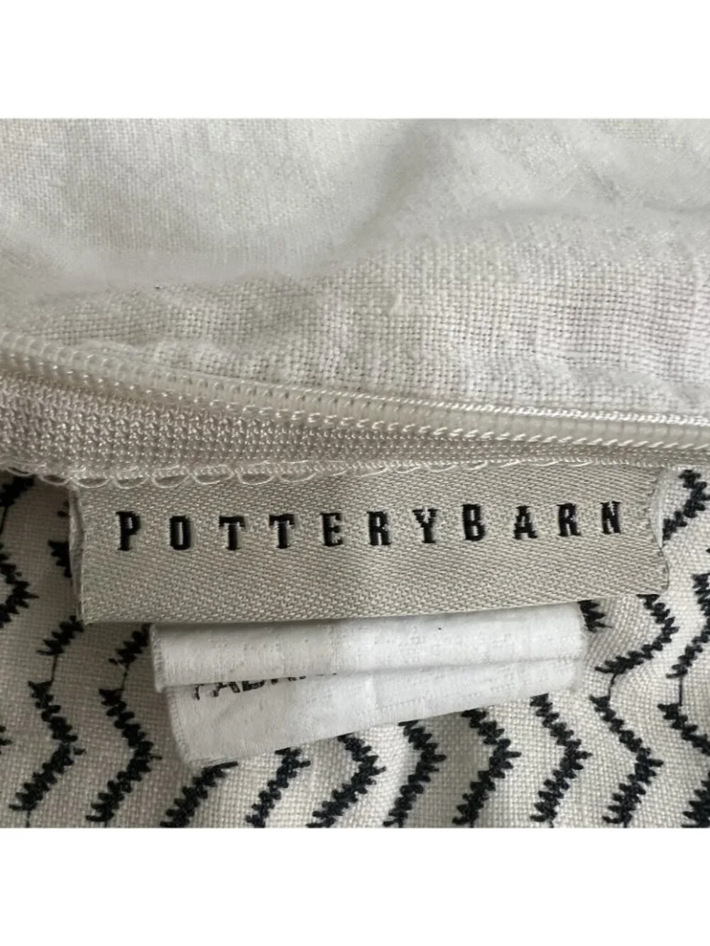 Pottery Barn Pillow Cover 20x20 Black Ivory Zig Zag Red Trim Boho Farmhouse